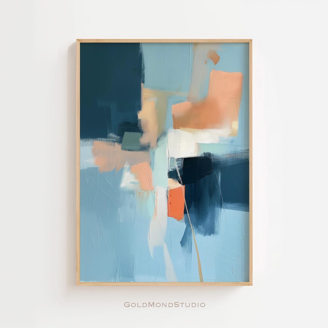 Teal Peach Abstract Coastal Brushstroke Modern Art Decor Poster