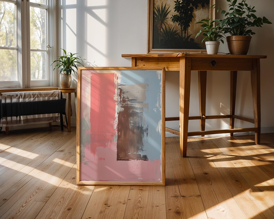Pink Brown And Blue Abstract Block Color Field Painting Poster - Image 2