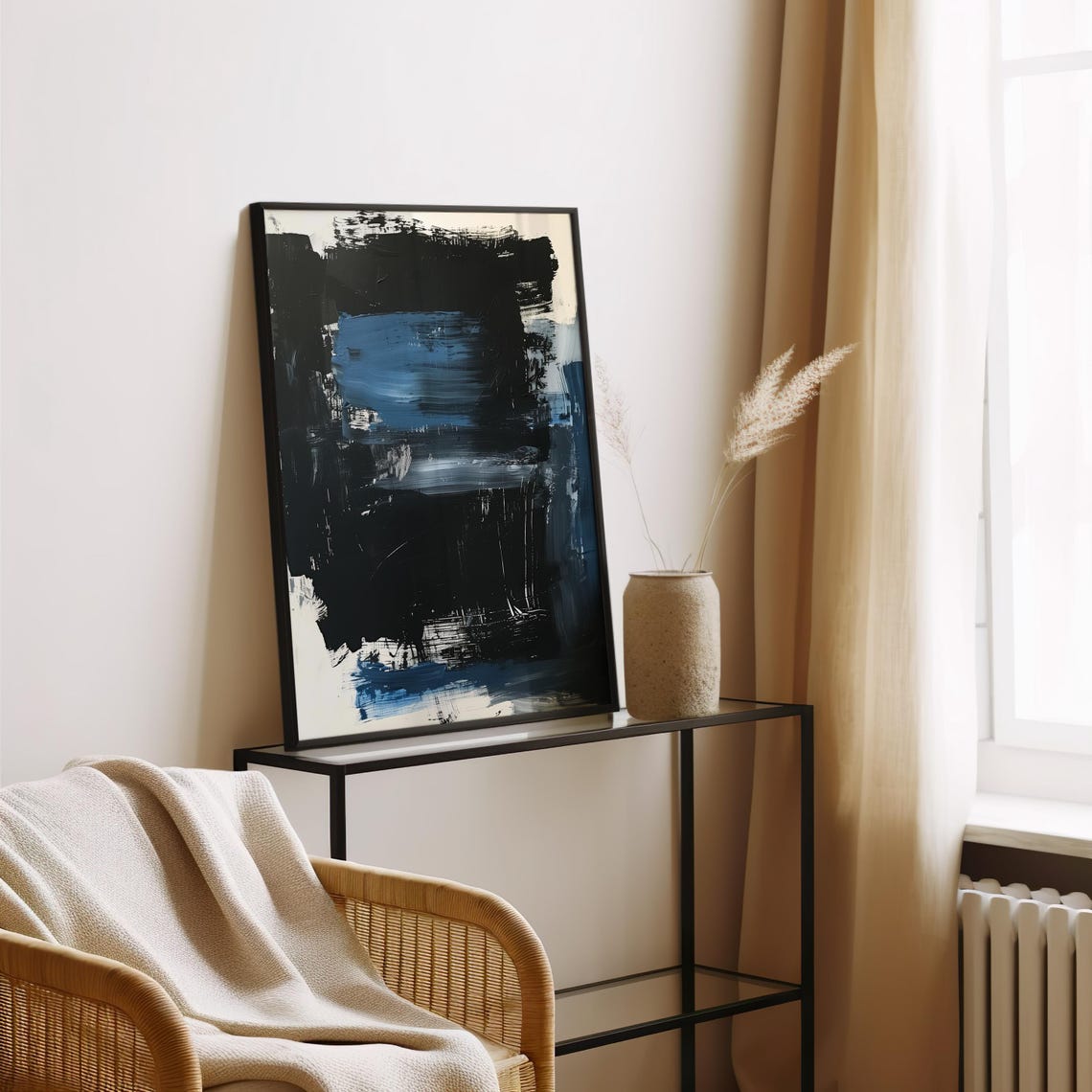 Dramatic Black and Cobalt Blue Gestural Abstract Painting Poster - Image 3