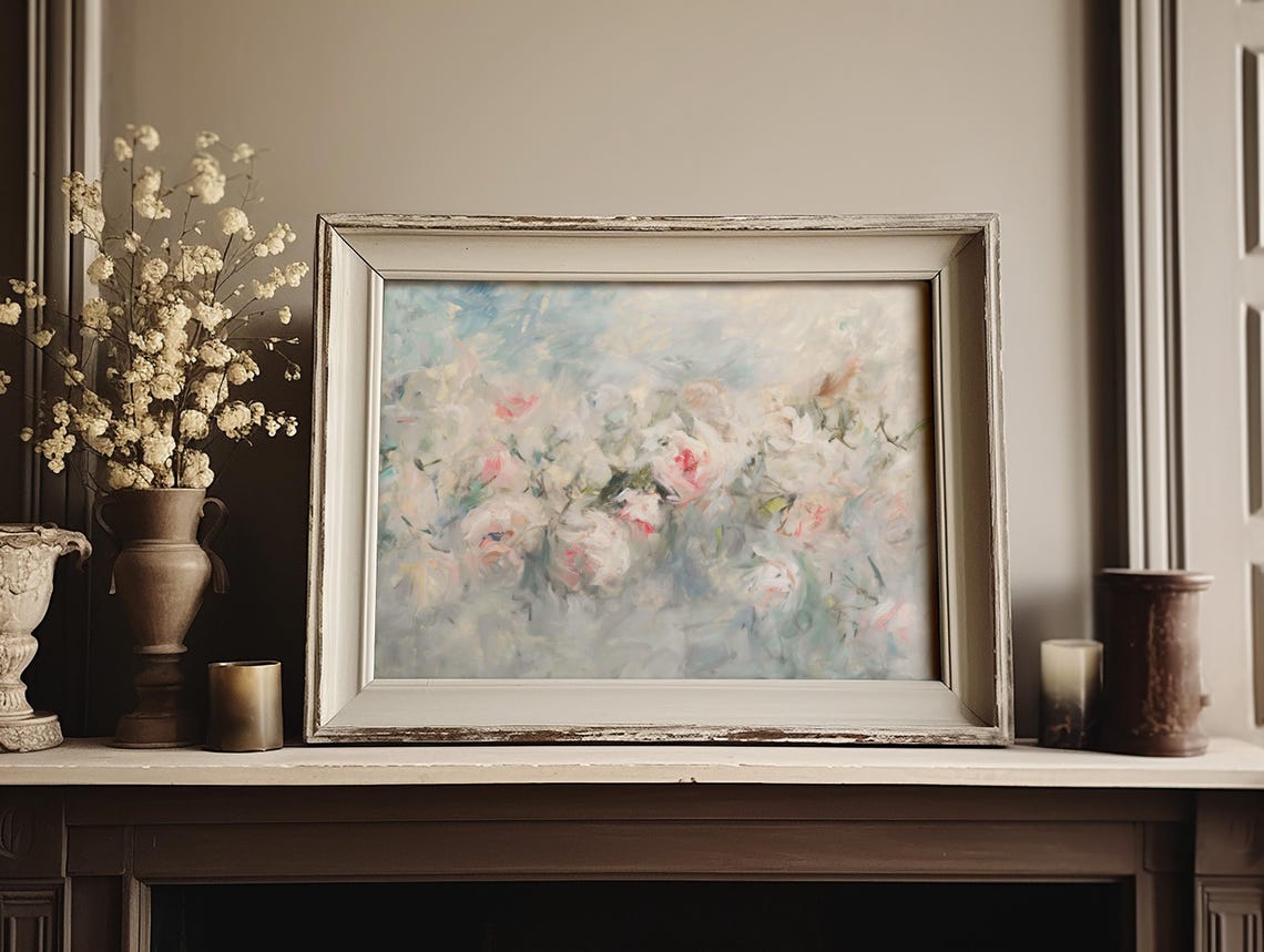 Soft Blush Pink Roses Impressionist Floral Oil Painting Poster - Image 3