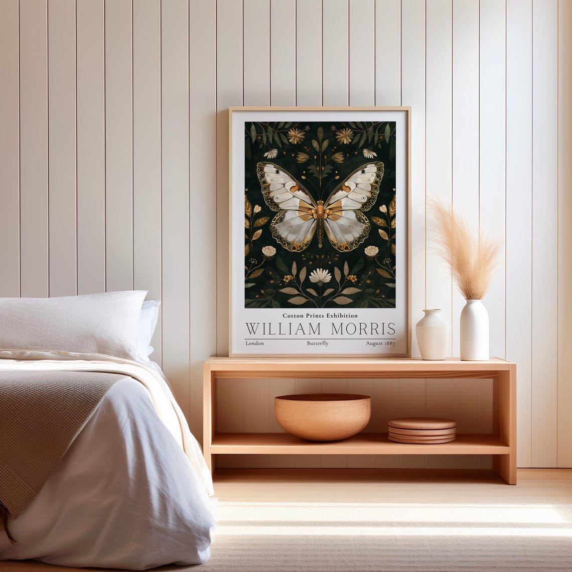 William Morris Butterfly Gold White Vintage Cotton Exhibition Poster - Image 2