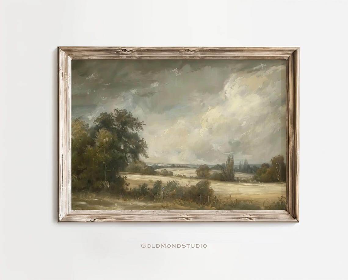 Moody Countryside Landscape With Golden Wheat Fields Painting Poster