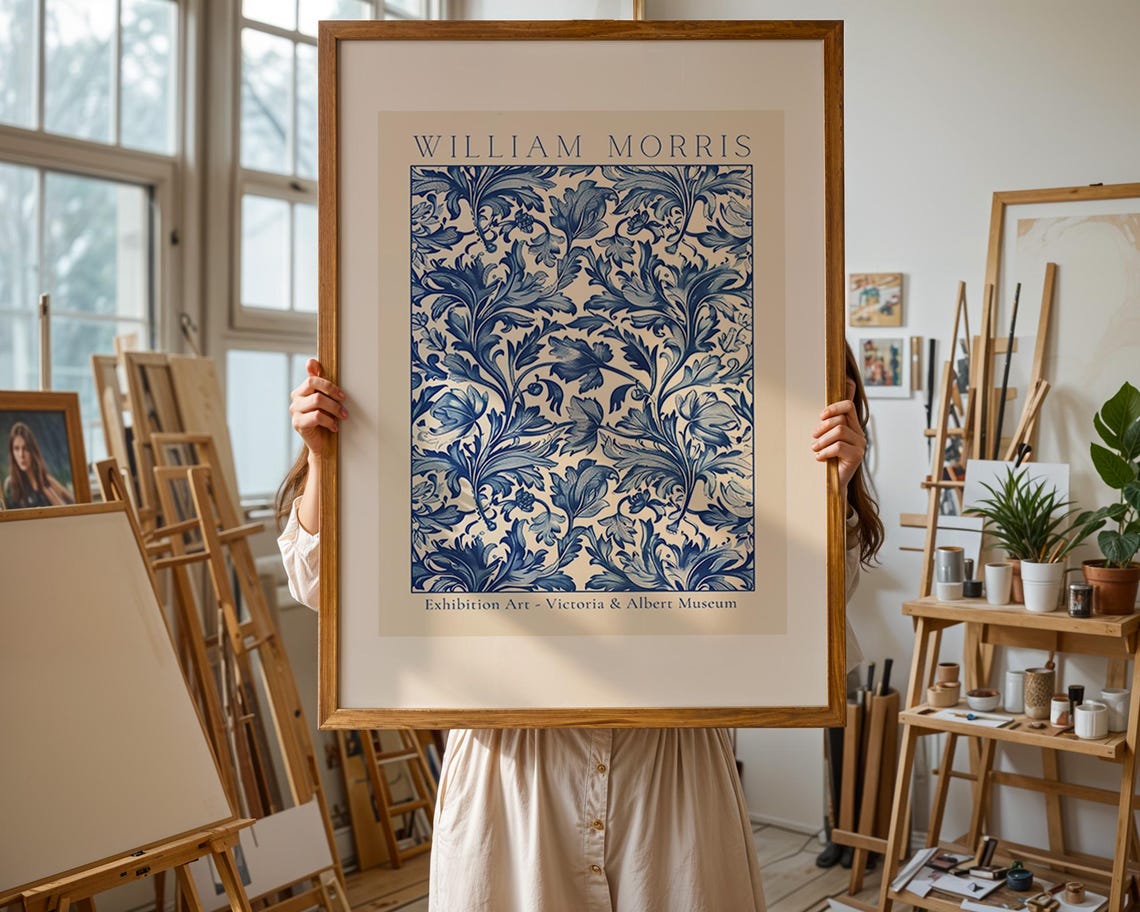 William Morris Blue Acanthus Floral V&A Exhibition Art Poster - Image 2