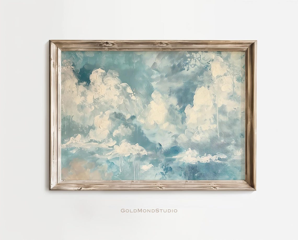 Teal Sky Billowing Clouds Impressionist Sky Fine Art Wall Poster