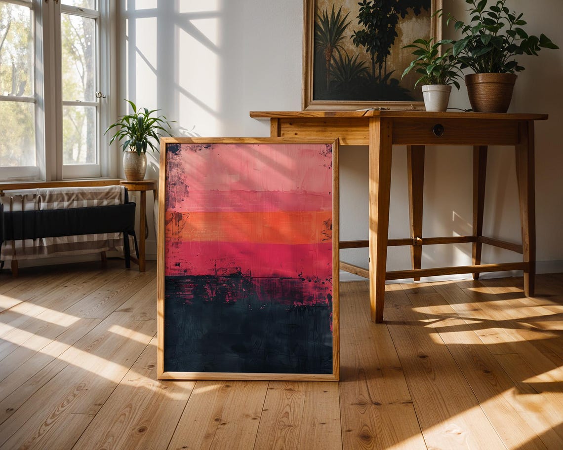 Red And Orange Sunset Stripe Abstract Color Field Art Poster - Image 2
