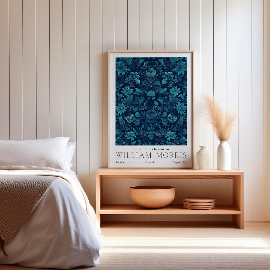 William Morris Flourish Navy Floral Vintage Cotton Exhibition Poster - Image 3