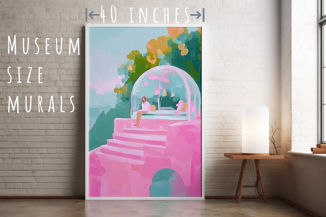 Pastel Pink Steps to Glass Dome Gazebo Dreamy Romantic Poster - Image 5