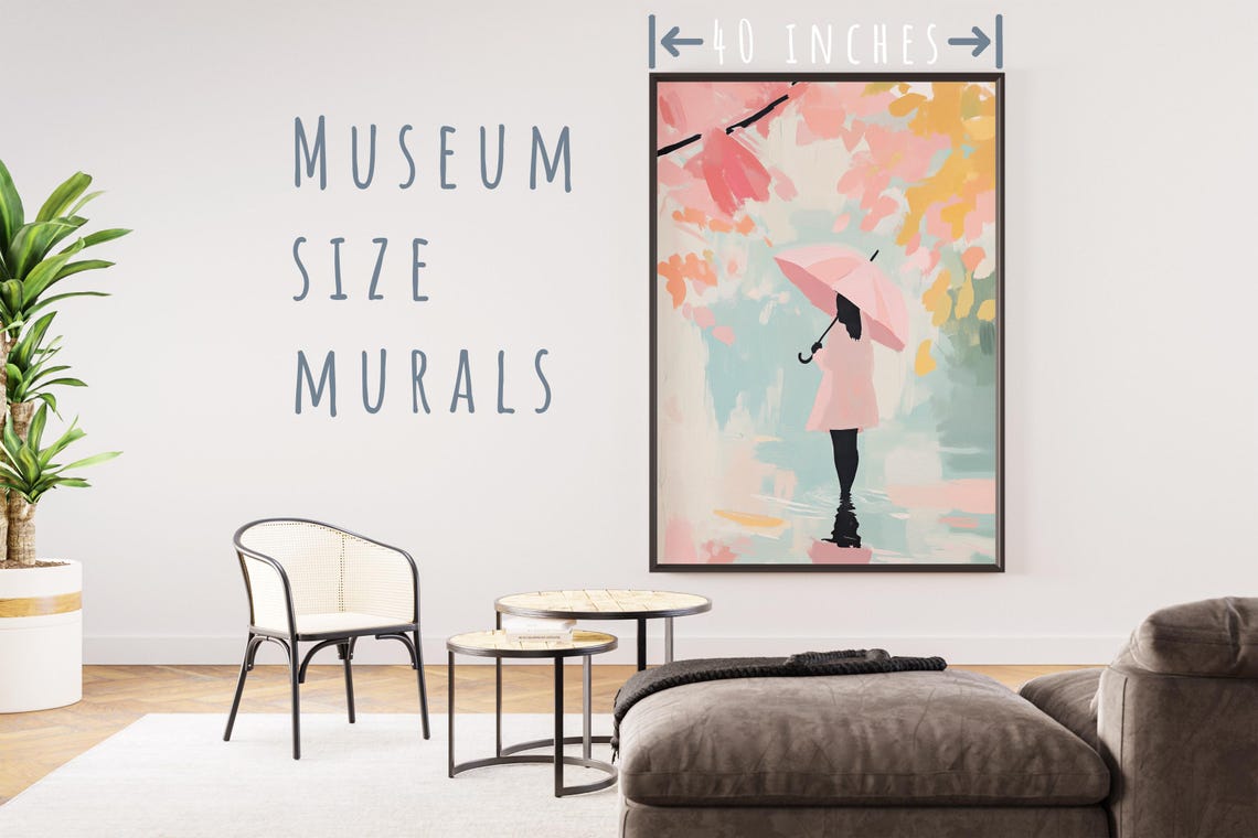 Girl With Pink Umbrella Painting Woman With Umbrella Rainy Day Wall Art Umbrella Watercolor Wall Art Rainy Day Painting Umbrella Girl - Image 5