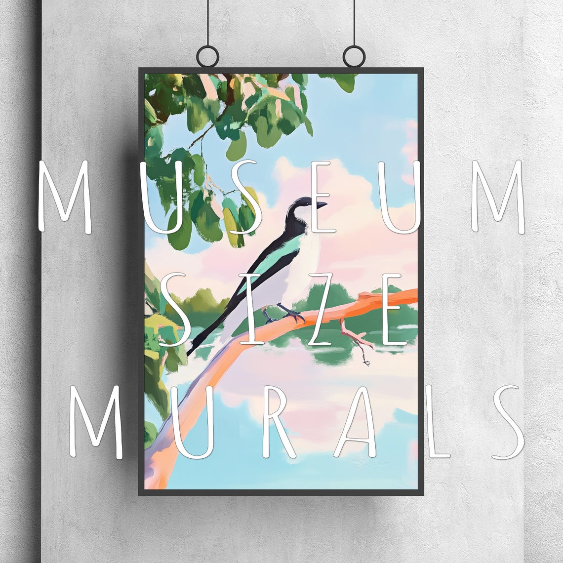 Songbird Black White Bird Perched on Lakeside Branch Art Poster - Image 3