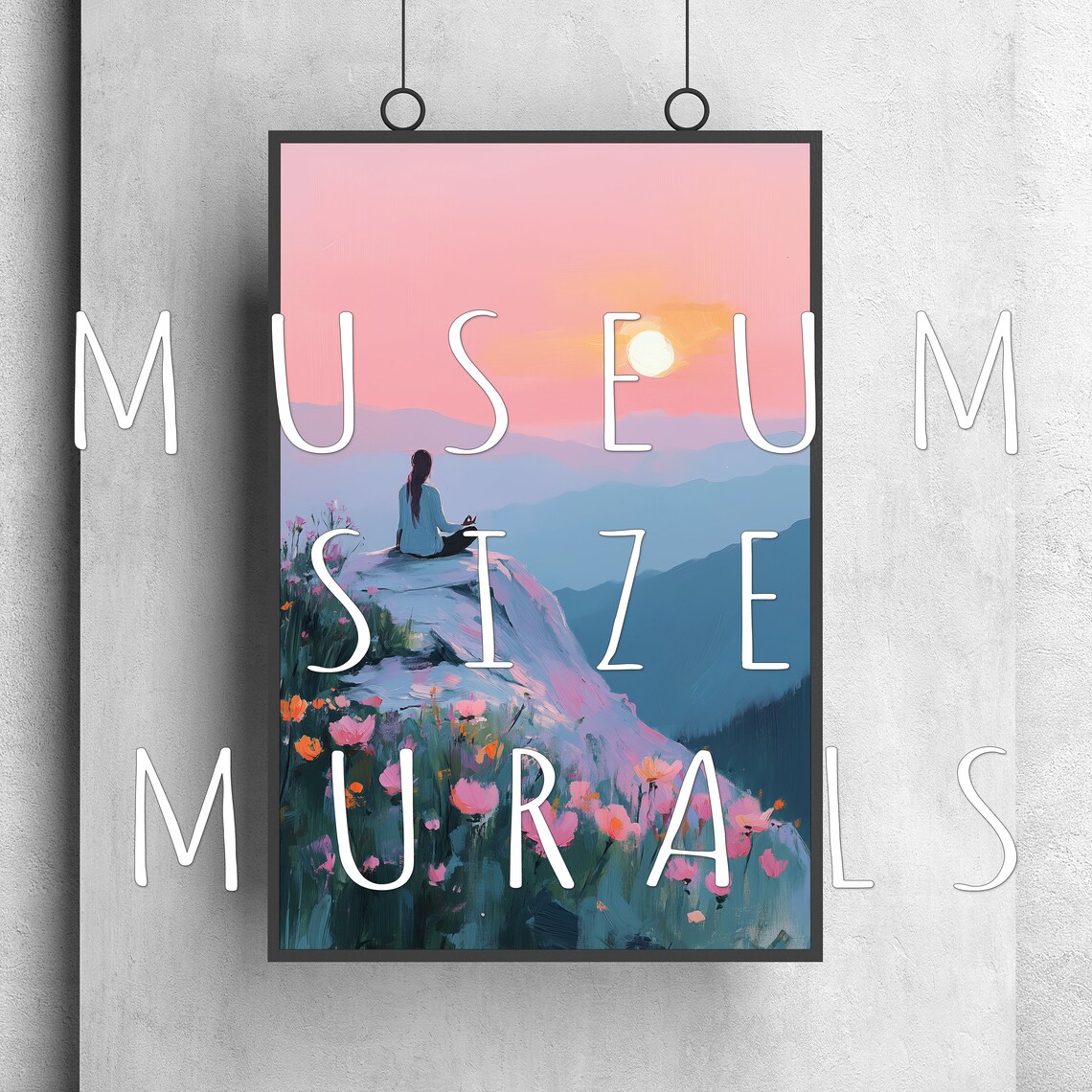 Woman Meditating at Pink Sunrise Mountain View Travel Poster - Image 3