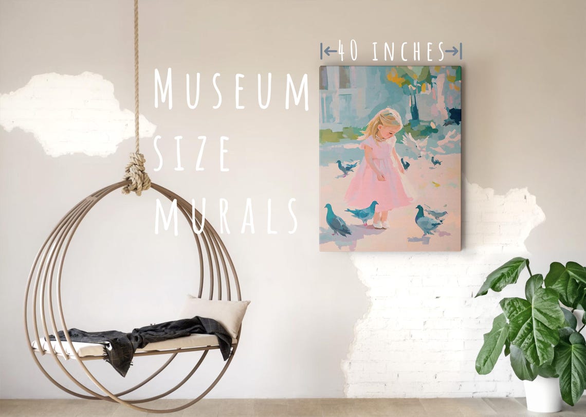 Pastel Toddler With Pigeons Watercolor Baby Toddler Girl Art Happy Baby Girl Art Blonde Girl Art Pastel Baby Girl Art Flying Pigeons - Image 5