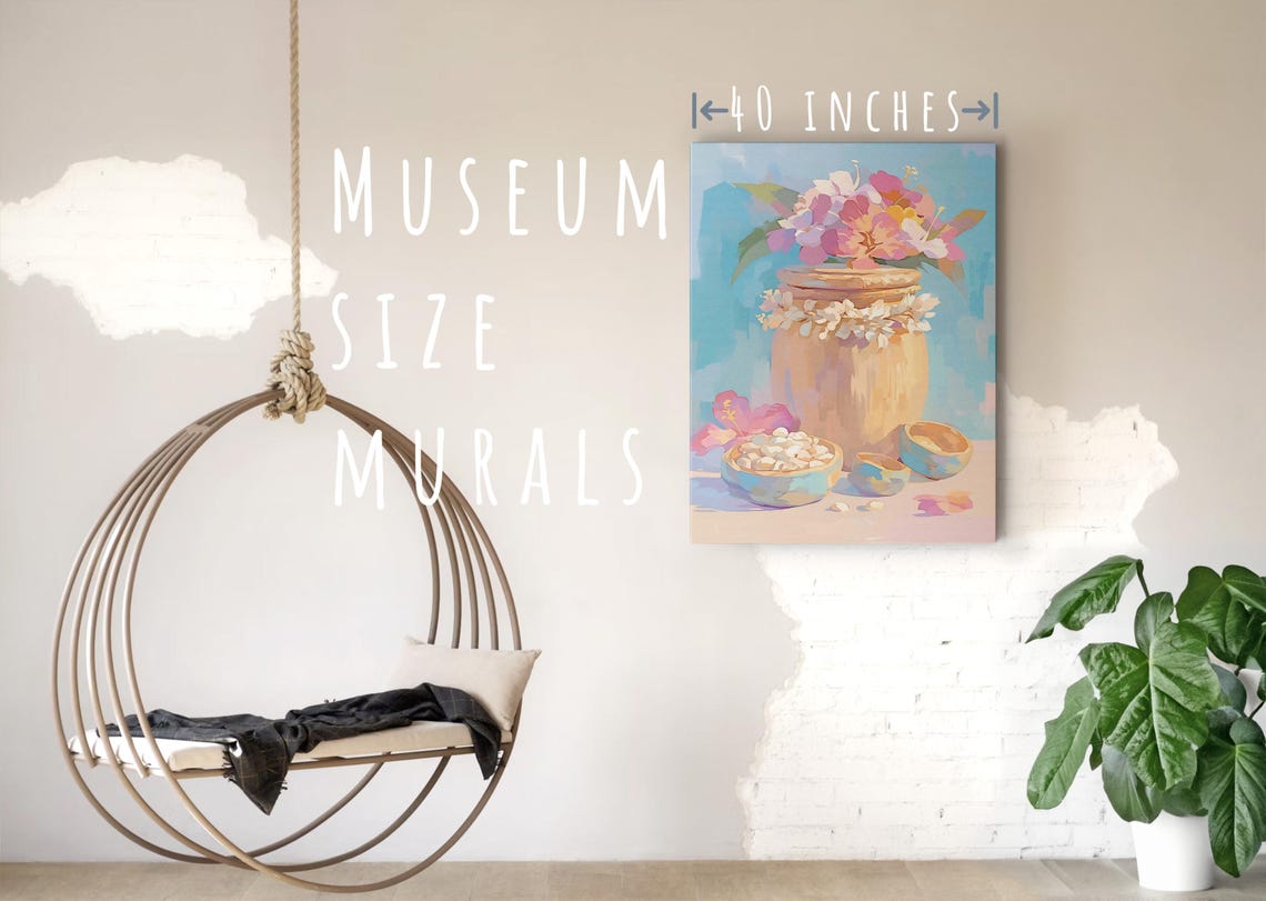 Clay Jar Pink Flowers Shell Bowls Pastel Still Life Kitchen Art Poster - Image 5