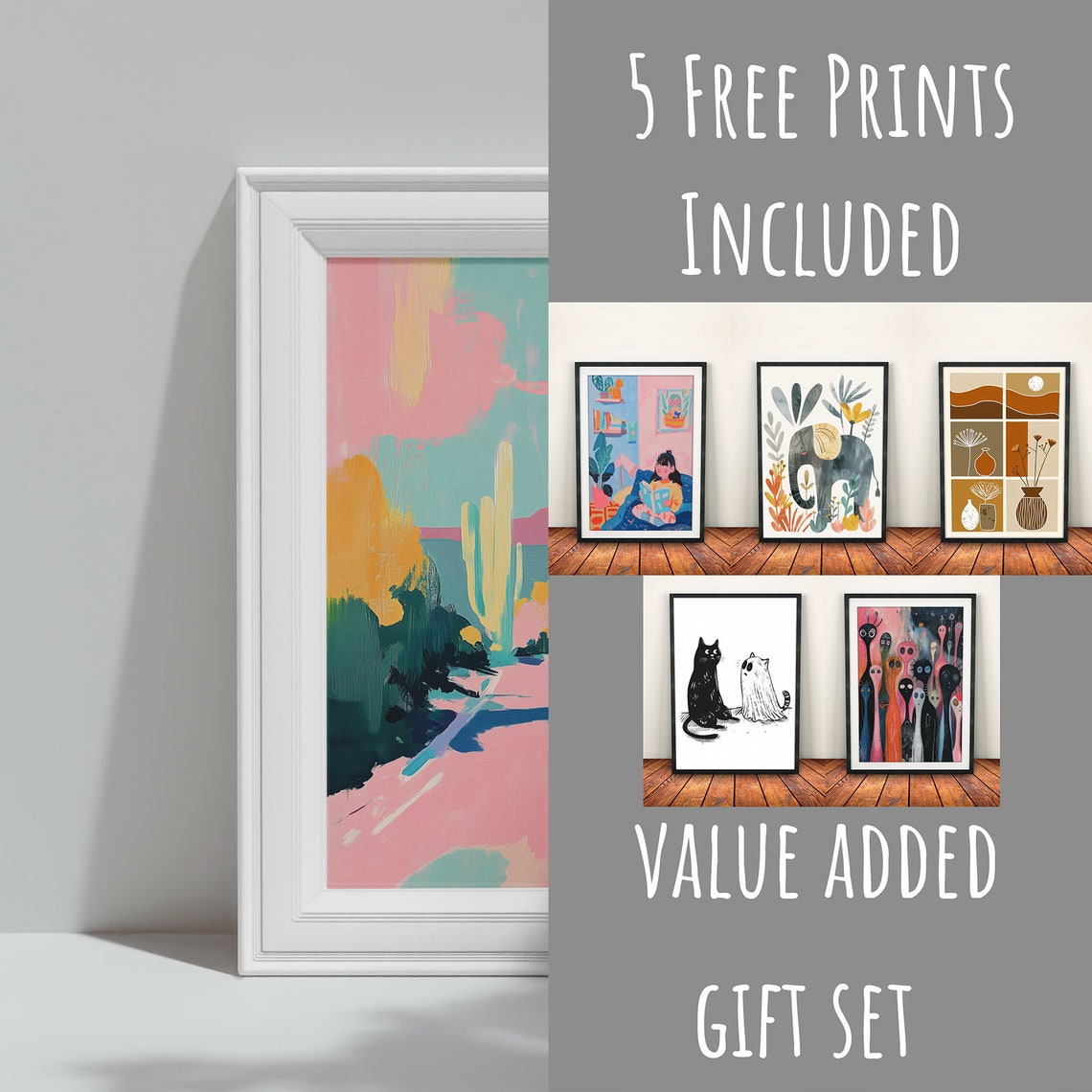 Saguaro Cacti in Pink and Teal Desert Pastel Abstract Landscape Poster - Image 3