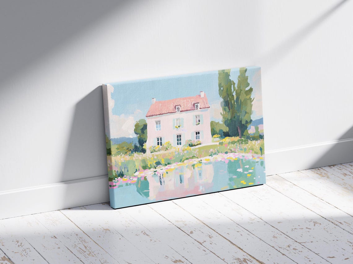 French Countryside Lakehouse Painting Lake Scene Painting Lakehouse Wall Decor Lakehouse Wall Art Lakehouse Print Lakehouse Decor - Image 3