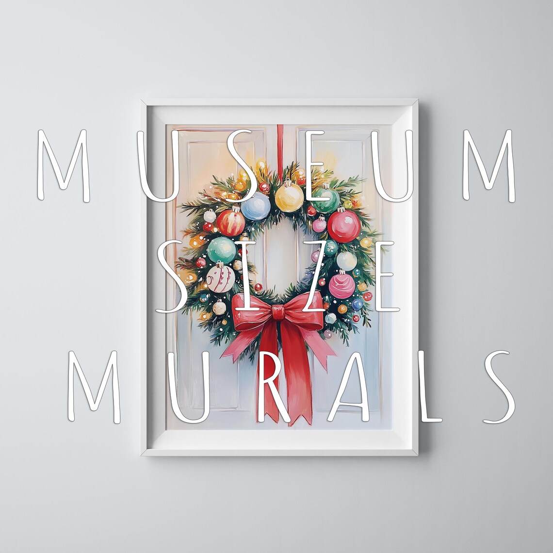 Christmas Wreath Colorful Ornaments Red Bow Festive Door Poster - Image 3