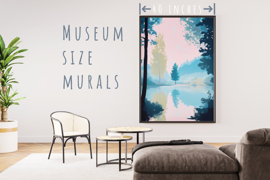 Misty Blue Forest Lake at Dawn Pastel Nature Landscape Wall Art Poster - Image 5