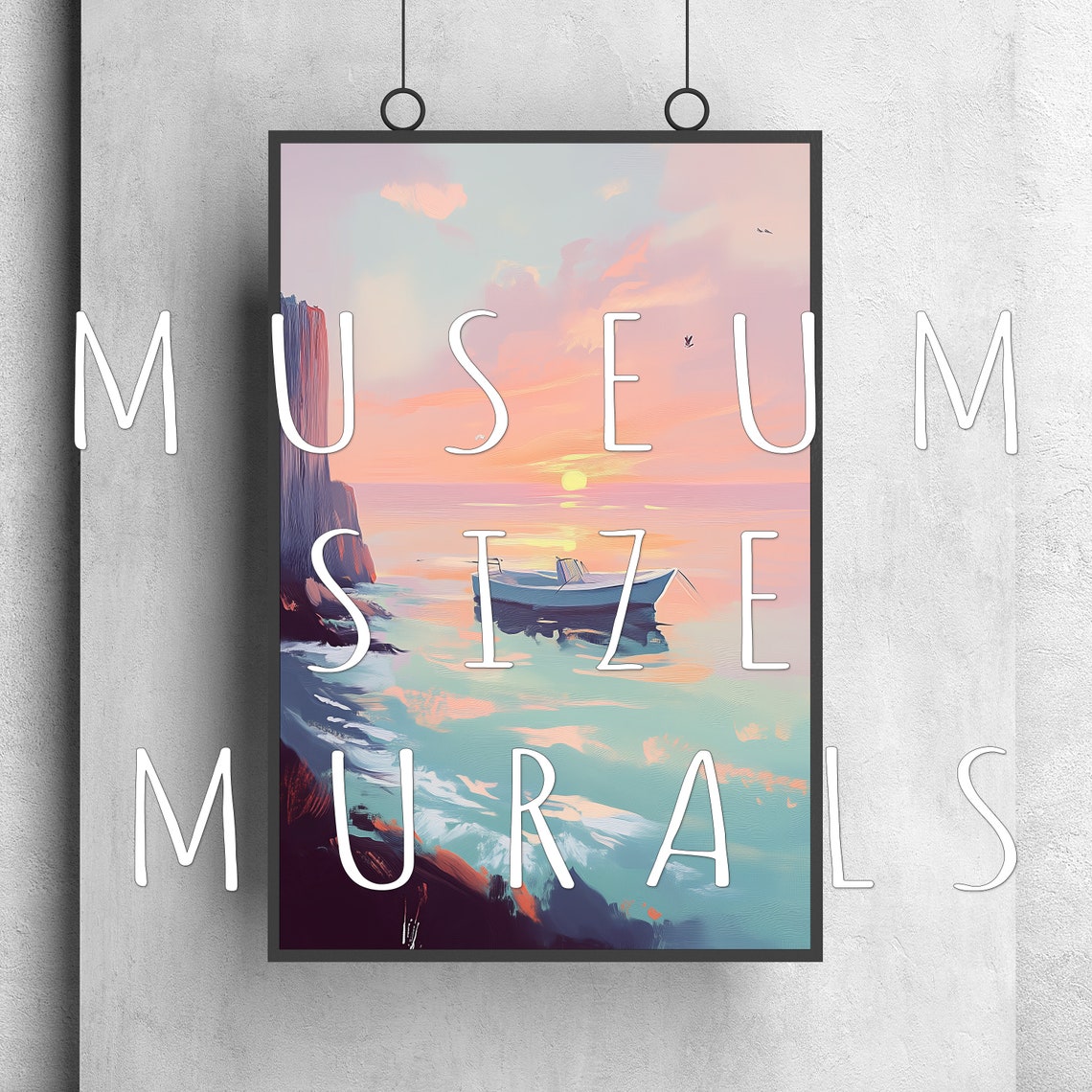 Small Blue Boat At Pink Sunset Calm Ocean Pastel Seascape Print - Image 3