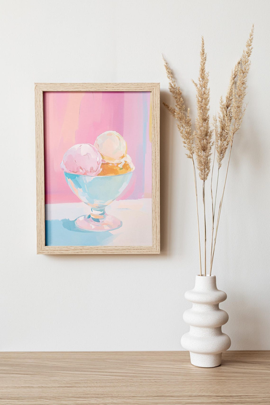 Pastel Ice Cream Scoops In Blue Glass Coupe Sweet Kitchen Art Poster - Image 4