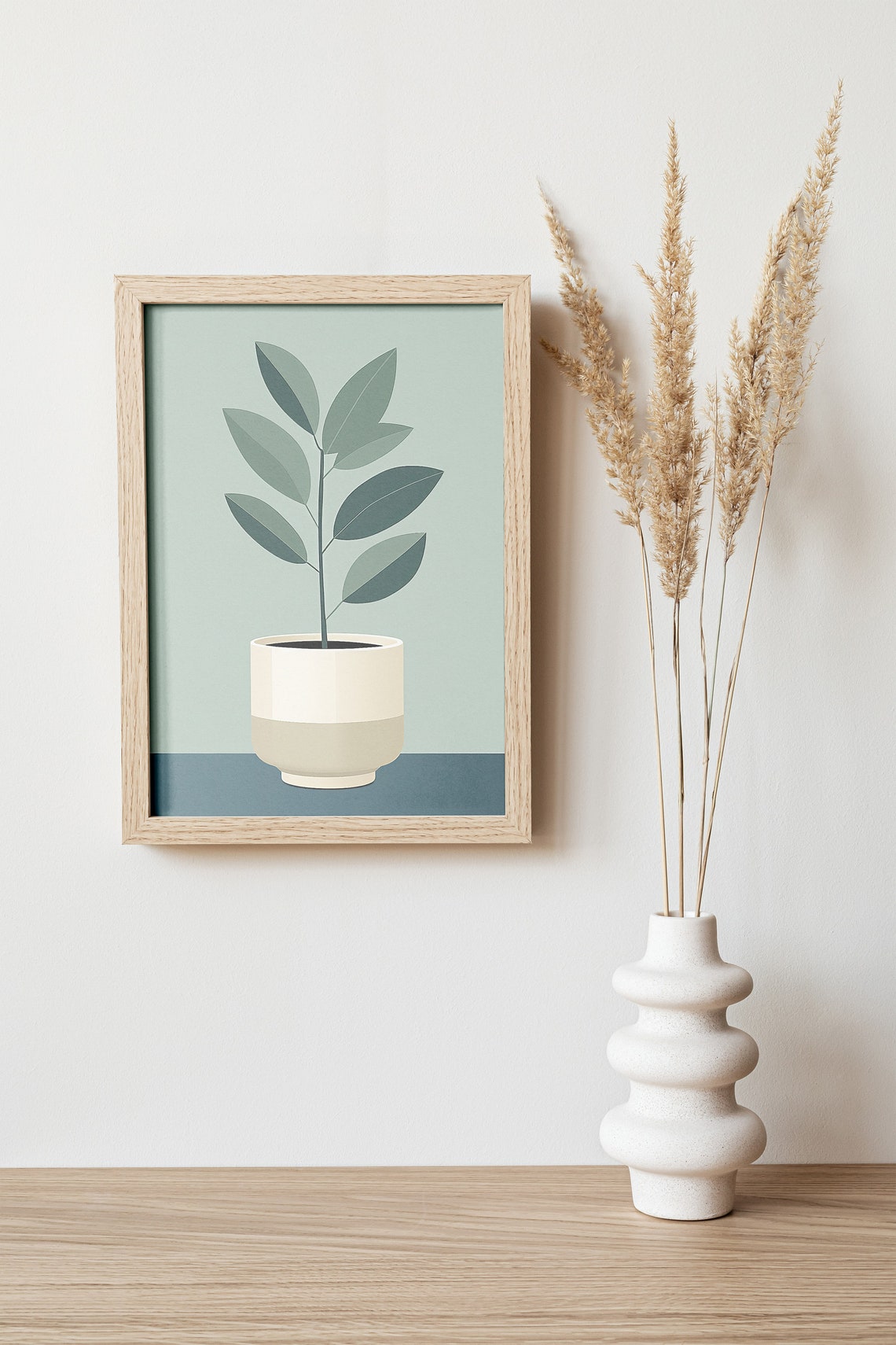 Minimalist Potted Eucalyptus Sage Green Modern Wall Art Print - Image 2