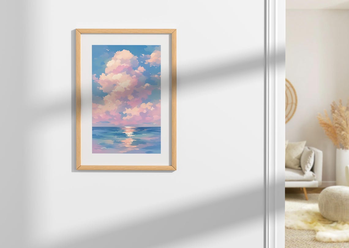 Cloud Cumulonimbus Wall Art Print Pastel Cloud Decor Watercolor Clouds Soft Cloud Painting Wall Art Prints - Image 4