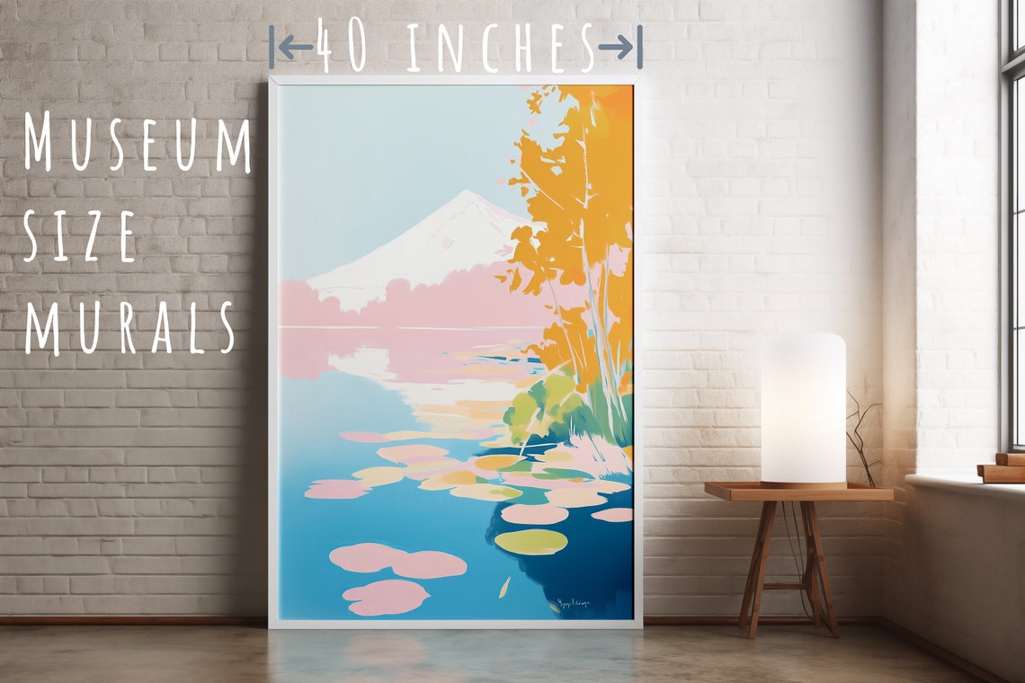 Snow Capped Mountain Over Lily Pad Lake Pastel Autumn Landscape Poster - Image 5
