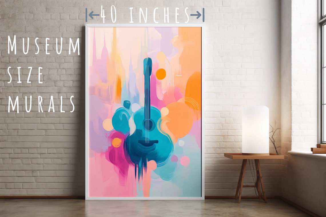 Teal Acoustic Guitar Colorful Abstract Pastel Music Art Poster - Image 5