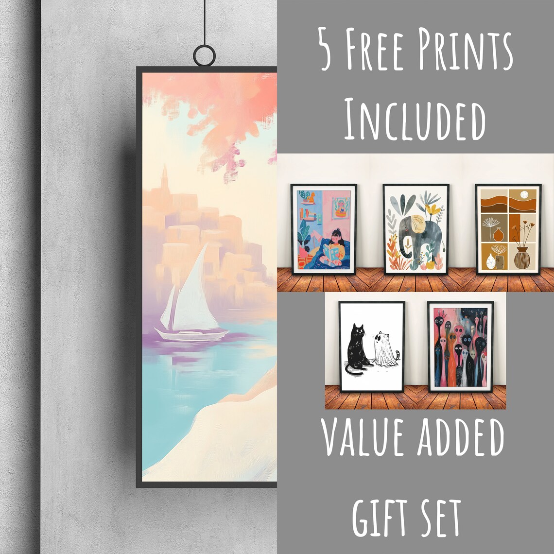 Woman Watching Sailboat at Pink Sunset Coastal Dream Sea Art Poster - Image 3