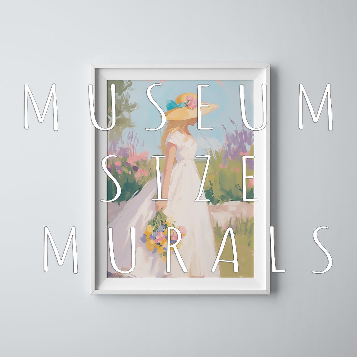 Girl In White Dress And Straw Hat Holding Wildflowers Meadow Print - Image 3