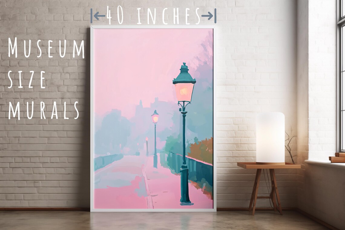 Victorian Street Lamps Misty Pink Morning Fog City Walk Art Poster - Image 5