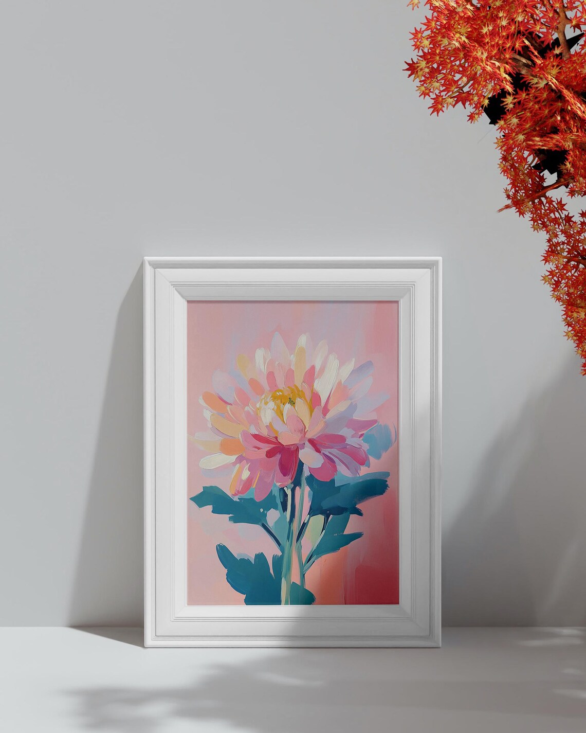 Pink Chrysanthemum Single Bloom Pastel Floral Painting Soft Pink Poster - Image 4