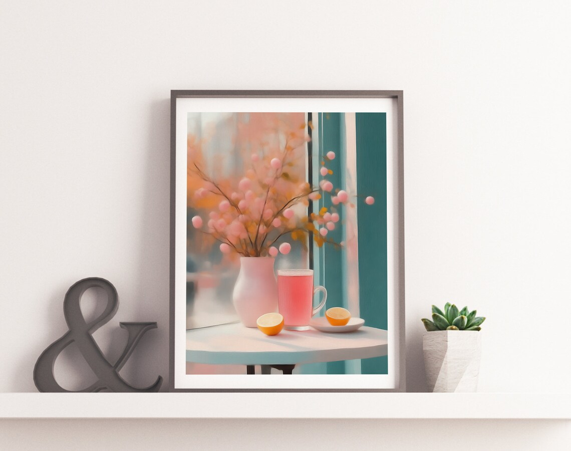 Pink Floral Tea with Citrus and Blossoms Spring Kitchen Art Poster Print - Image 2