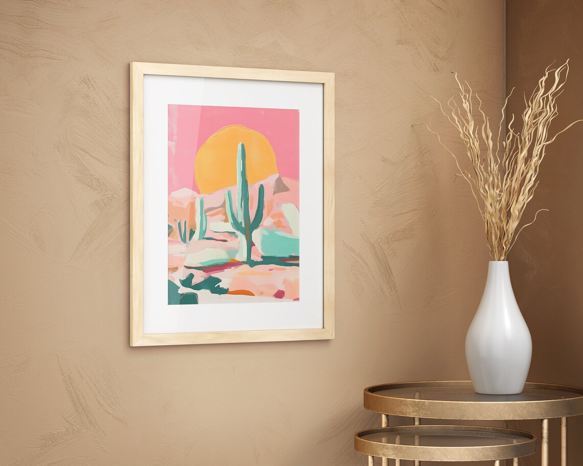 Desert Cactus at Sunset Pink Southwest Landscape Travel Poster - Image 2