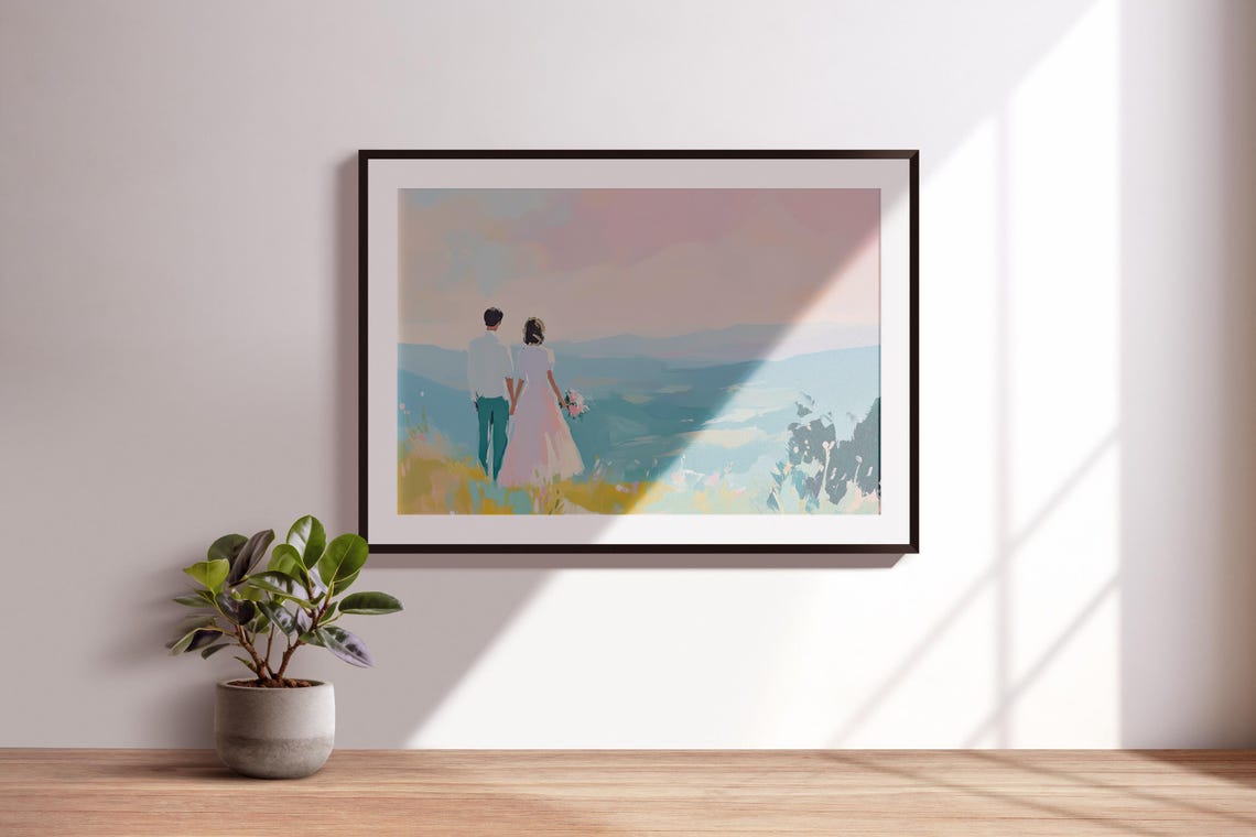 Couple Holding Hands Ocean Overlook Sunset Romantic Wedding Poster - Image 3