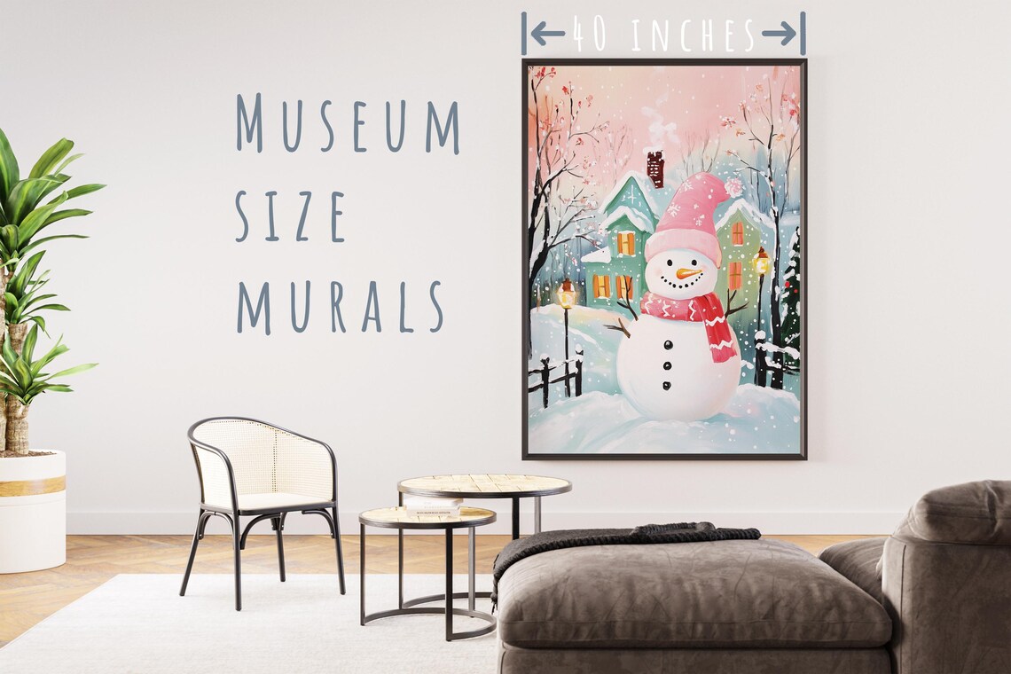 Smiling Snowman In Pink Hat And Red Scarf In Snowy Village Poster - Image 5