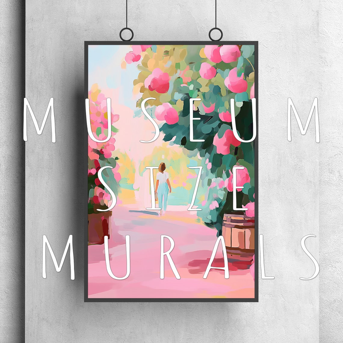 Woman Walking Rose Garden Path Pink Blooms Spring Wall Art Print - Image 3