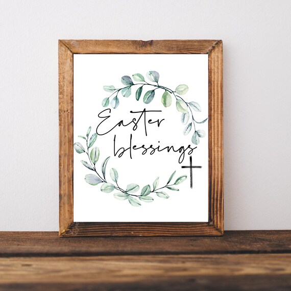 Easter Blessings Christian Cross Eucalyptus Wreath Holiday Poster
