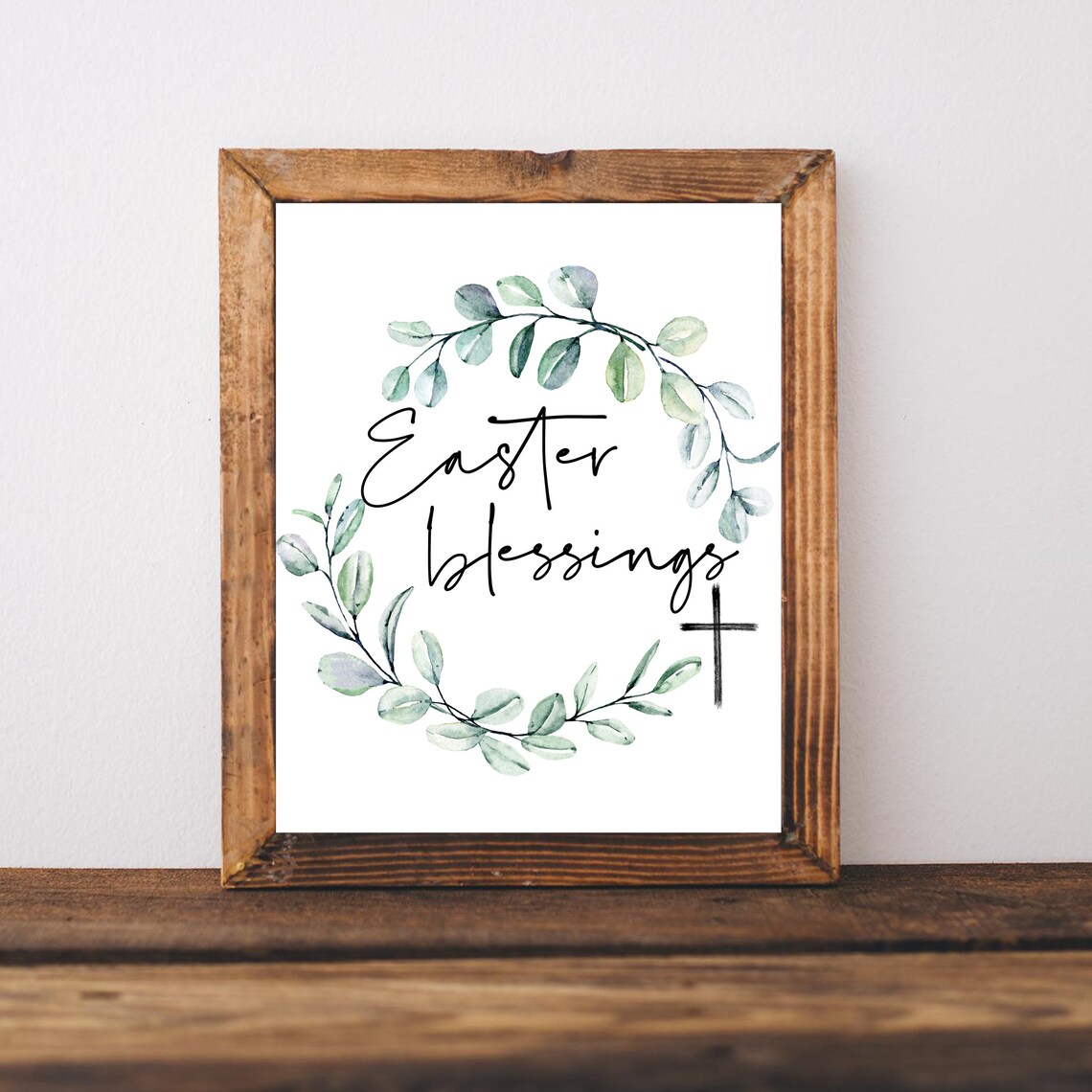 Easter Blessings Christian Cross Eucalyptus Wreath Holiday Poster