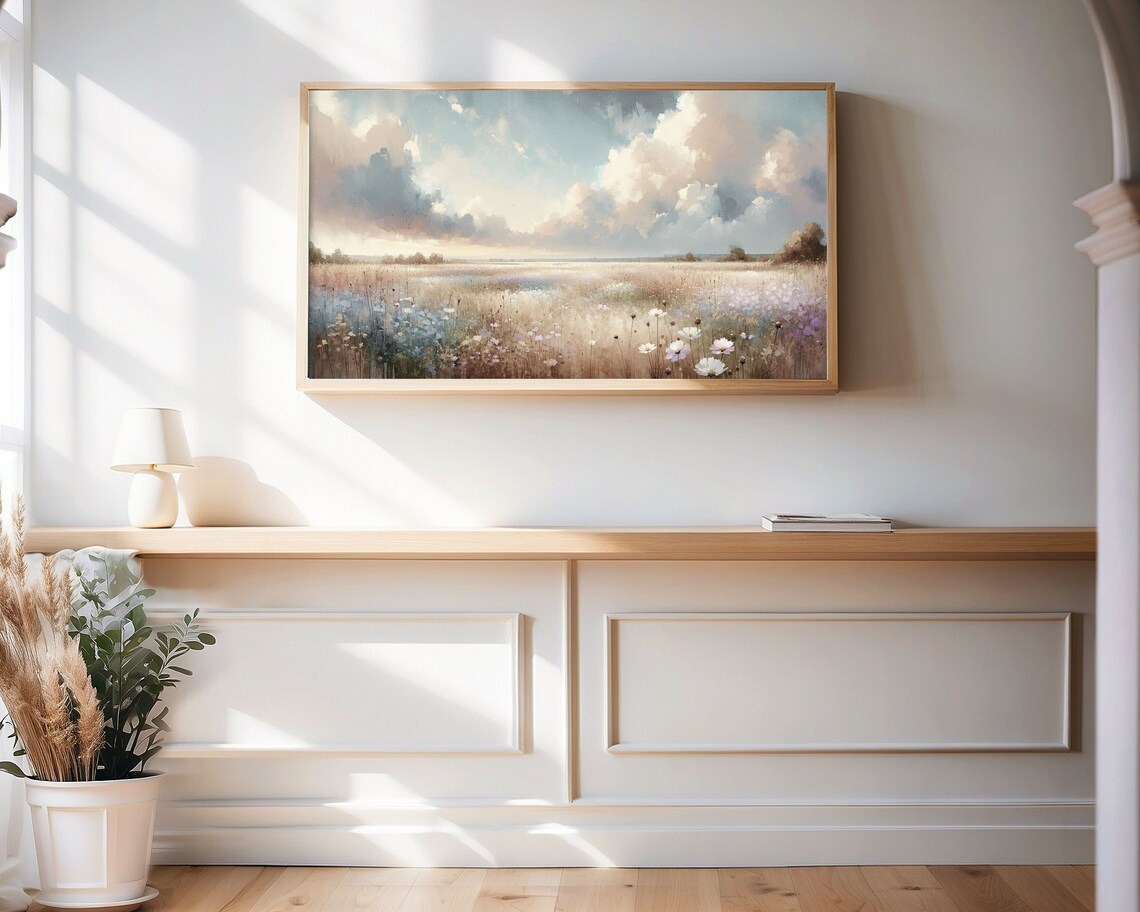 Wildflower Field Watercolor Floral Landscape Art Print - Image 3