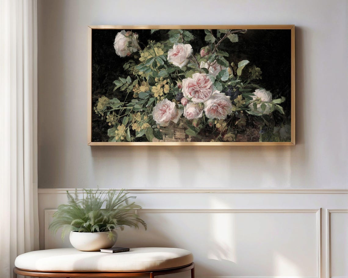 Frame Tv Art Moody Floral Pink Roses Frame Tv Art Vintage Still Life Painting Dark Flowers Easter Tv Art Yellow Flowers Tv250 - Image 3