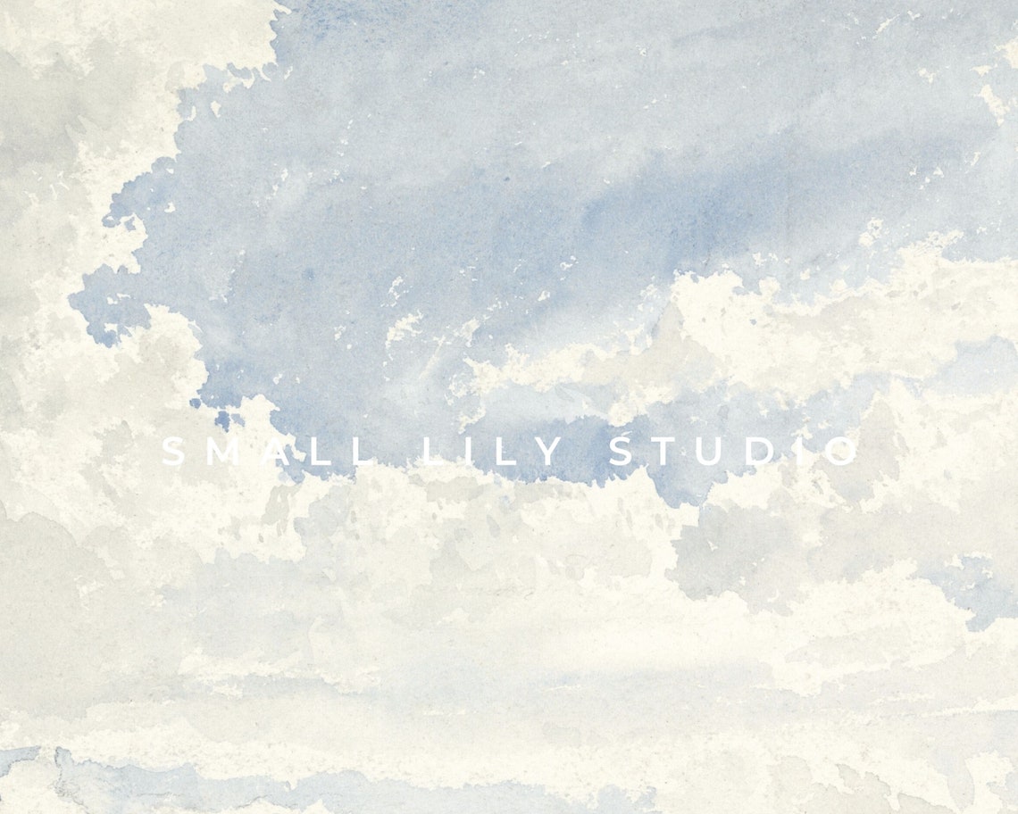Soft Blue White Watercolor Clouds Minimalist Sky Landscape Art Print - Image 4