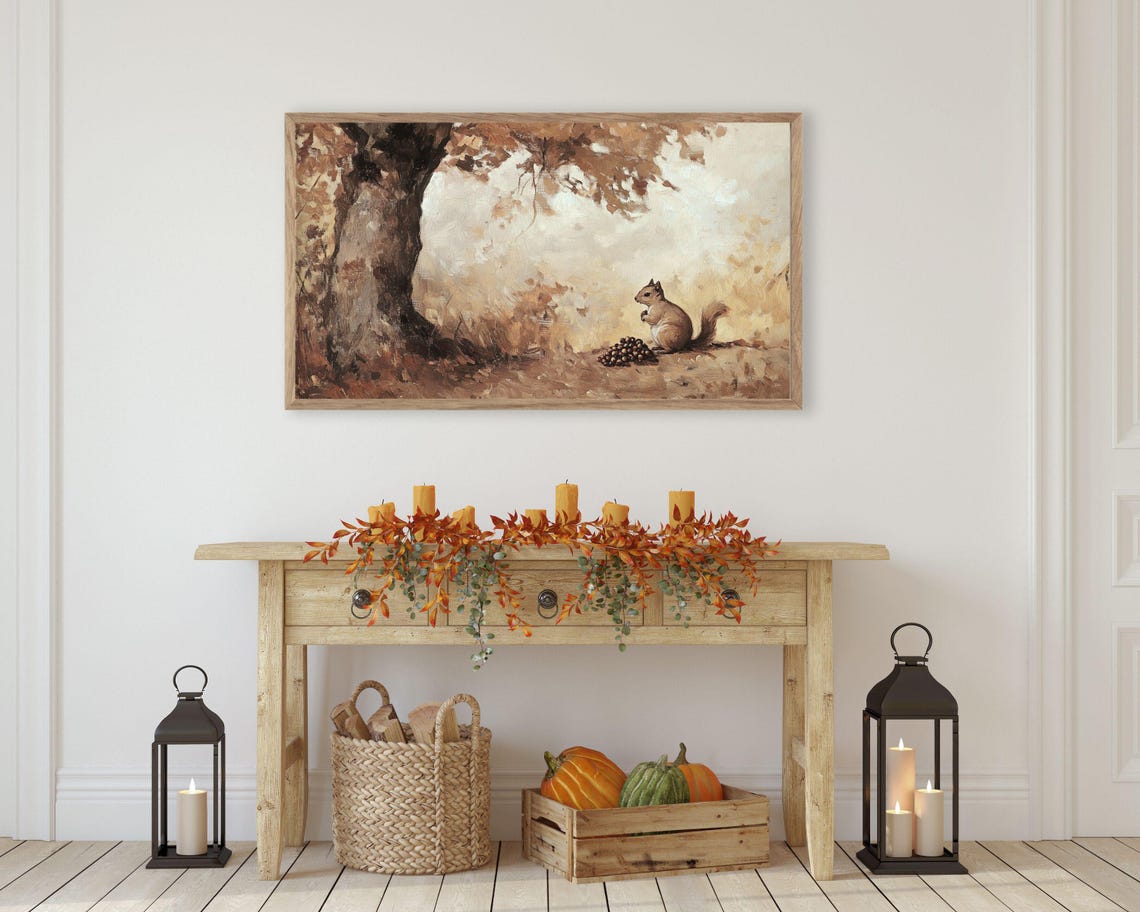 Frame Tv Art Squirrel And Acorns Fall Landscape Frame Tv Art Rustic Brown Autumn Tree Cute Animal Frame Tv Artwork Tv452 - Image 3