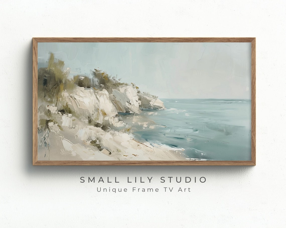 Neutral Abstract Coastal Cliffs Painting Sage Beige Modern Wall Art - Image 2