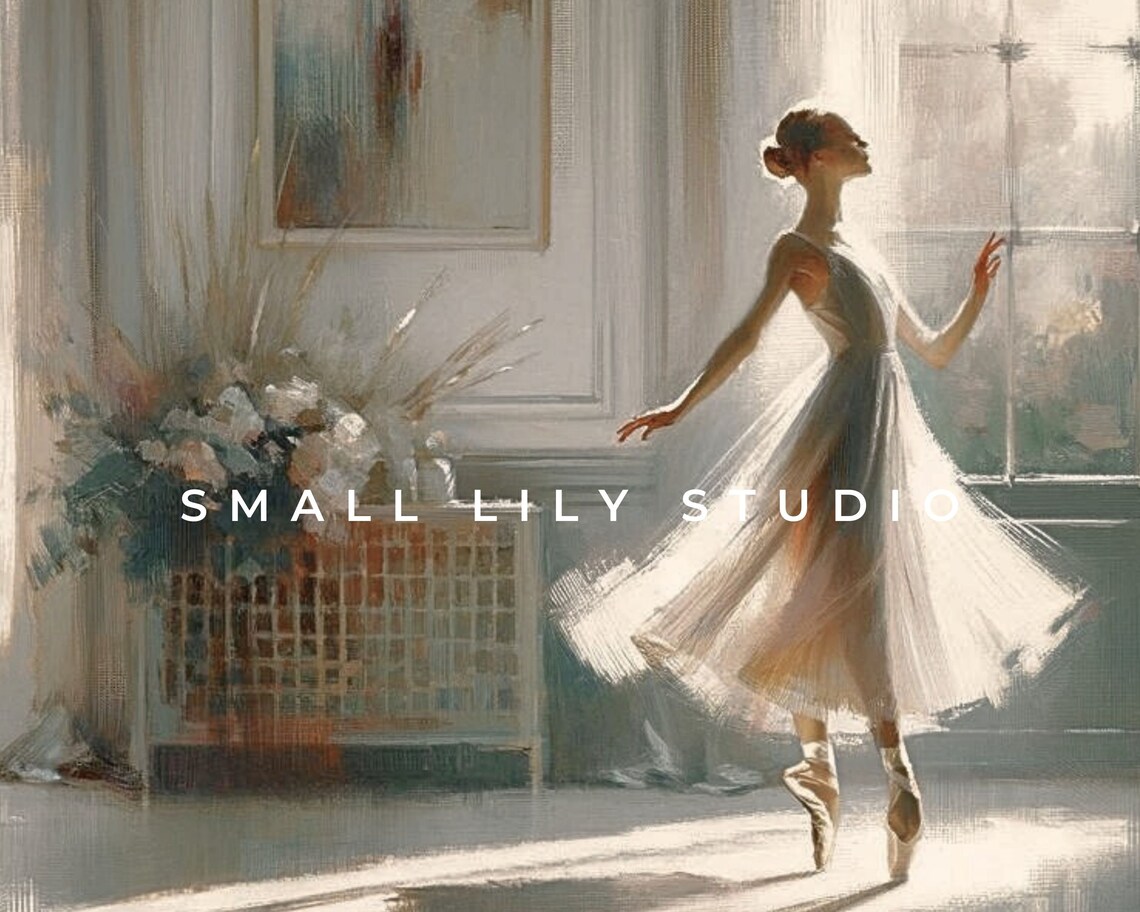 Ballerina in White Vintage Painting Style Art Print - Image 4