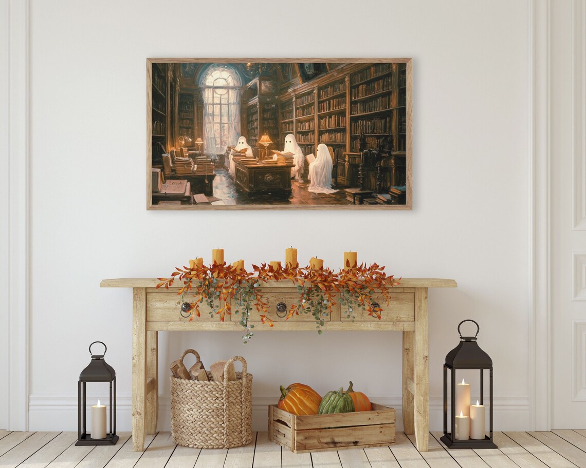 Ghosts In Library Halloween Art Print, Vintage Style - Image 2