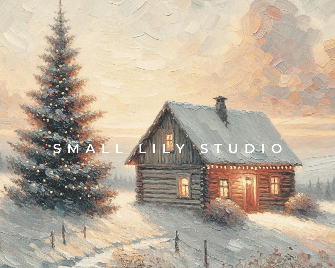 Frame Tv Art Christmas Cabin Winter Frame Tv Christmas Cottage Art Farmhouse Christmas Painting Frame Tv Art Winter Pink Tv156 - Image 4