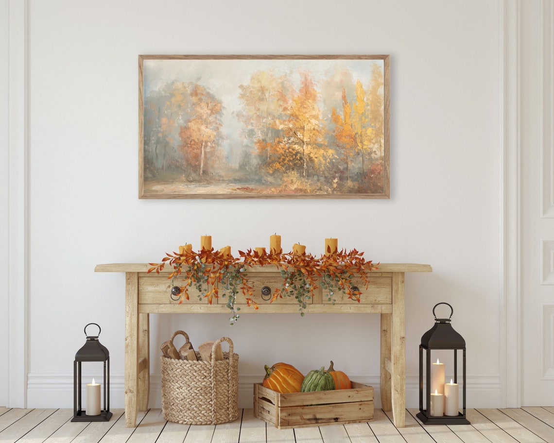 Fall Frame Tv Art Orange Trees In Fog Fall Colors Farmhouse Painting Misty Autumn Country Landscape Frame Tv Art Autumnal Tv361 - Image 3