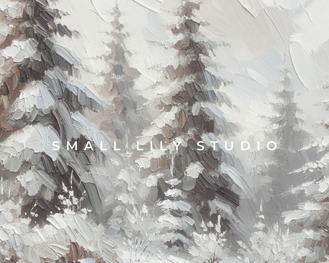 Snowy Pine Forest Trees Winter Landscape Textured Neutral Vintage Art Poster - Image 4