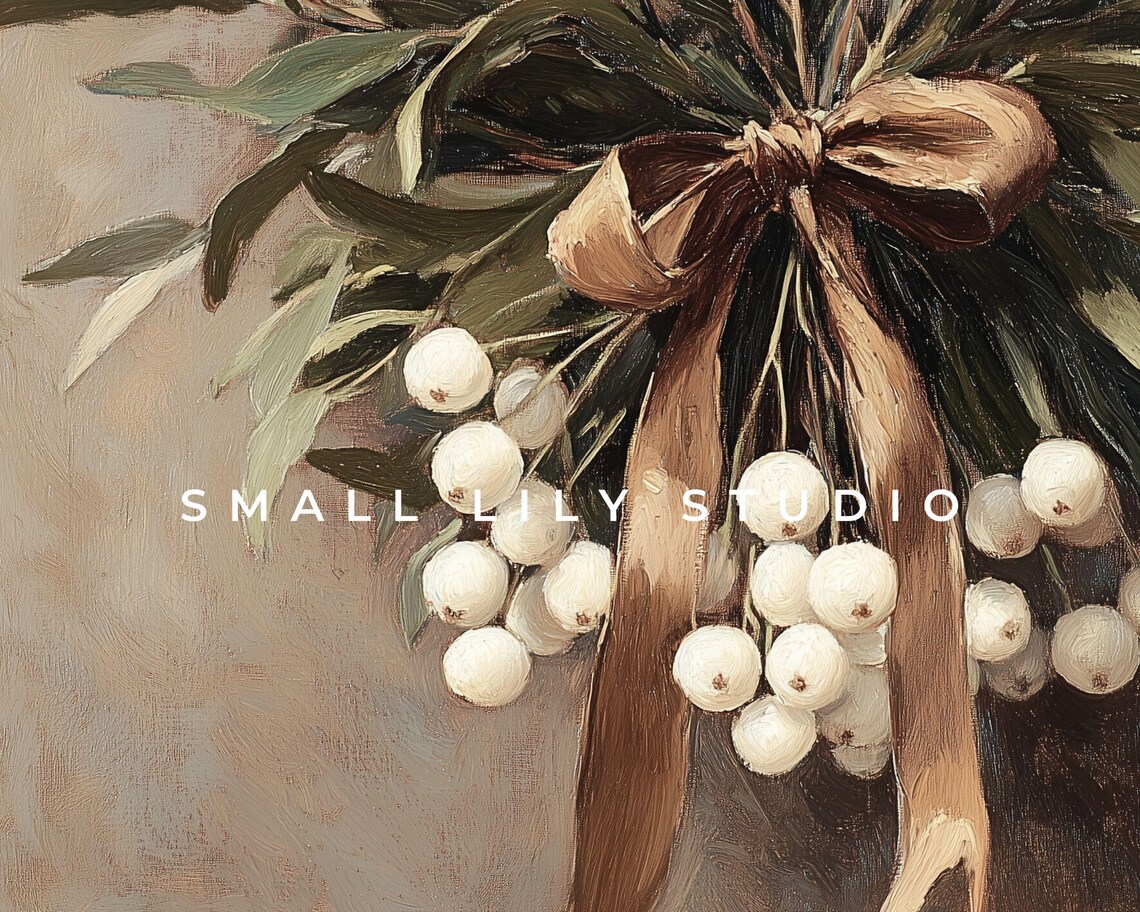 Mistletoe With Brown Bow, Vintage Style Art Print - Image 4