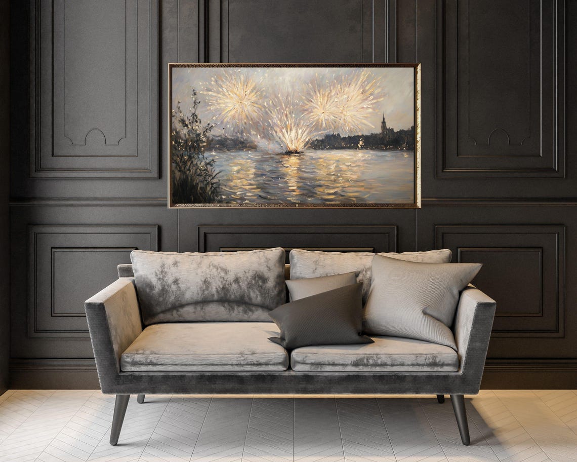 Frame Tv Art Fireworks Vintage Style Painting New Years Eve Celebration Tv Picture Frame Tv Art Nye Screensaver Wallpaper Tv578 - Image 3