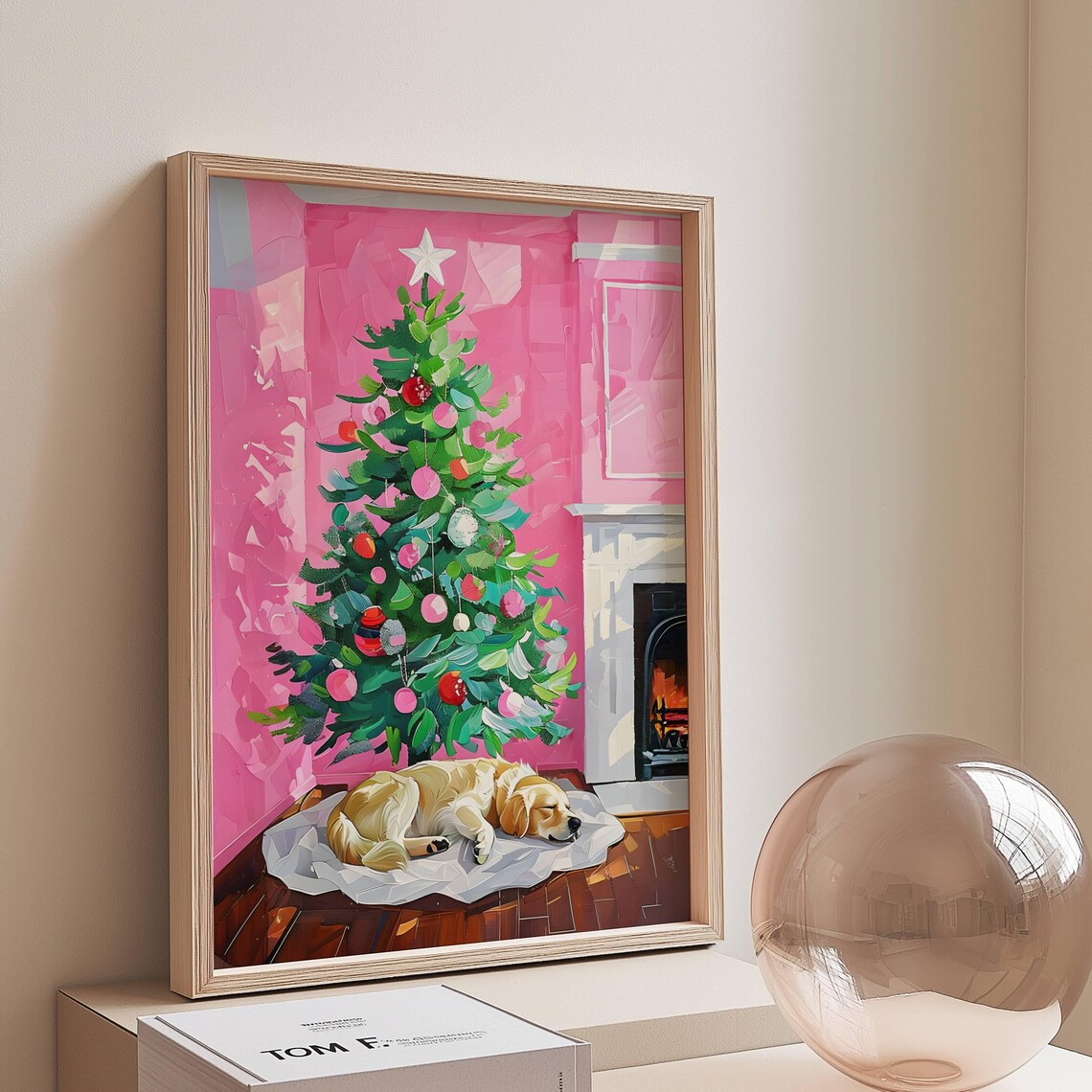 Golden Retriever Art Print, Christmas Home Decor